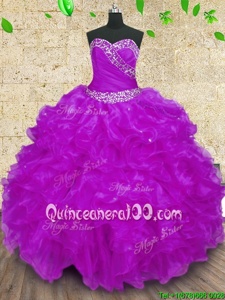 Luxury Halter Top Sleeveless Organza Sweet 16 Dresses Beading and Ruffles and Ruching Lace Up