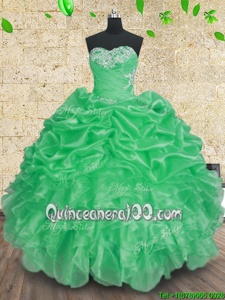 Stylish Apple Green Lace Up Sweetheart Beading and Appliques and Ruffles and Ruching Quinceanera Gowns Organza Sleeveless