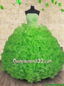 Edgy Spring Green Sleeveless Beading and Ruffles Floor Length Quinceanera Gowns