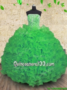 Low Price Beading and Ruffles Sweet 16 Quinceanera Dress Green Lace Up Sleeveless Floor Length