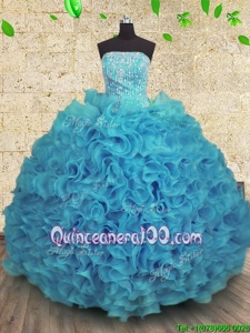 Modest Aqua Blue Sleeveless Organza Lace Up Quinceanera Dress forMilitary Ball and Sweet 16 and Quinceanera
