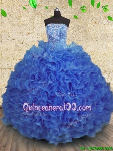 Hot Selling Strapless Sleeveless Lace Up Ball Gown Prom Dress Royal Blue Organza