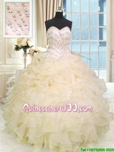 Sexy Organza Sweetheart Sleeveless Lace Up Beading and Ruffles Quinceanera Dress inChampagne