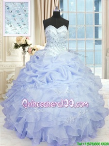 Fashionable Lavender Lace Up 15 Quinceanera Dress Beading and Ruffles Sleeveless Floor Length