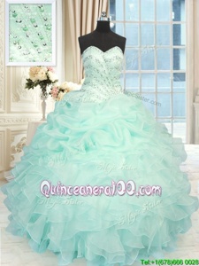 Customized Apple Green Sweetheart Neckline Beading and Ruffles 15 Quinceanera Dress Sleeveless Lace Up
