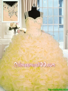 Great Gold Sleeveless Organza Zipper 15 Quinceanera Dress forMilitary Ball and Sweet 16 and Quinceanera
