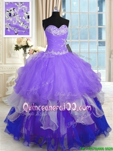 Hot Selling Multi-color Sleeveless Floor Length Beading and Ruffles Lace Up Sweet 16 Quinceanera Dress