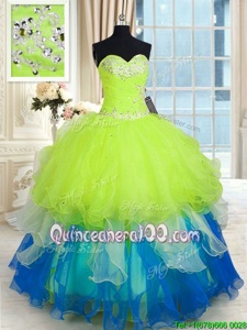 Custom Design Sweetheart Sleeveless Lace Up Quinceanera Dress Multi-color Organza