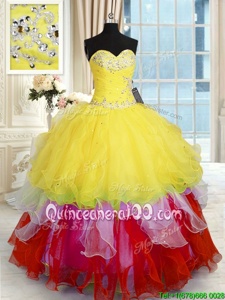 Admirable Multi-color 15th Birthday Dress Military Ball and Sweet 16 and Quinceanera and For withBeading and Ruffles Sweetheart Sleeveless Lace Up