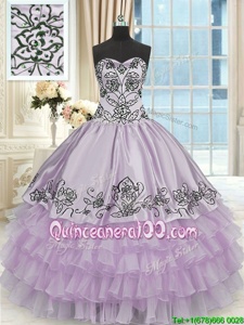 Free and Easy Sleeveless Lace Up Floor Length Beading and Embroidery and Ruffled Layers Sweet 16 Quinceanera Dress