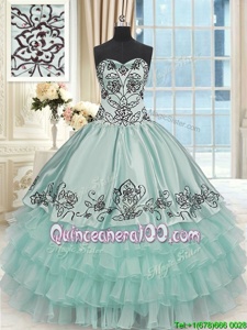 Excellent Beading and Embroidery and Ruffled Layers Quinceanera Dress Light Blue Lace Up Sleeveless Floor Length