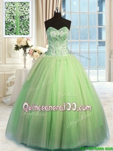 Exquisite Yellow Green Sleeveless Floor Length Beading and Ruching Lace Up Quinceanera Gowns