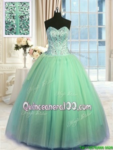On Sale Floor Length Turquoise 15 Quinceanera Dress Sweetheart Sleeveless Lace Up