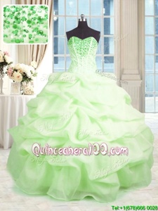 Top Selling Spring Green Ball Gowns Sweetheart Sleeveless Organza Floor Length Lace Up Beading and Ruffles Sweet 16 Dress