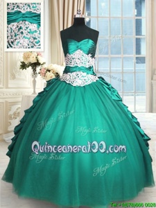 Affordable Turquoise Sweetheart Lace Up Beading and Lace and Appliques and Ruching Quinceanera Dresses Sleeveless