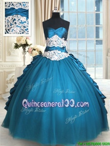 Elegant Floor Length Teal 15 Quinceanera Dress Taffeta and Tulle Sleeveless Spring and Summer and Fall and Winter Beading and Lace and Appliques and Ruching