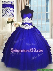 Extravagant Pick Ups Floor Length Ball Gowns Sleeveless Royal Blue Sweet 16 Quinceanera Dress Lace Up