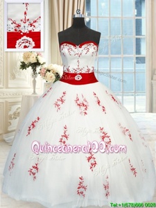 Top Selling Floor Length Lace Up Quinceanera Dress White and In forMilitary Ball and Sweet 16 and Quinceanera withAppliques and Belt
