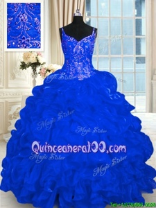 Ideal Pick Ups Ball Gowns Sleeveless Royal Blue Quince Ball Gowns Brush Train Lace Up