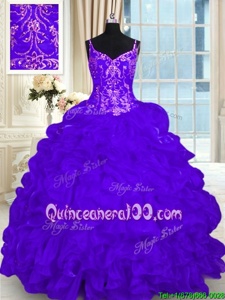 Attractive Pick Ups Purple Quinceanera Dresses Spaghetti Straps Sleeveless Brush Train Lace Up