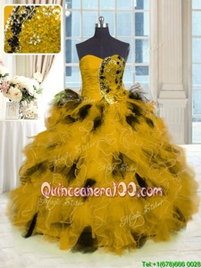 Gold Sleeveless Beading and Ruffles Floor Length Sweet 16 Dress