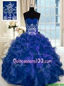 Navy Blue Sleeveless Organza Lace Up Sweet 16 Dress forMilitary Ball and Sweet 16 and Quinceanera