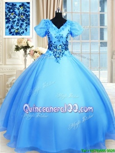 Glorious Short Sleeves Appliques Lace Up 15 Quinceanera Dress