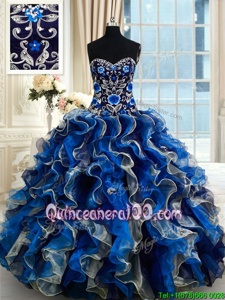Sophisticated Multi-color Ball Gowns Organza Sweetheart Sleeveless Beading and Ruffles Floor Length Lace Up Quinceanera Dress