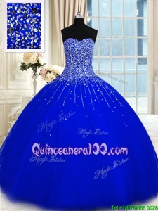 Extravagant Royal Blue Sleeveless Floor Length Beading Lace Up Sweet 16 Dresses