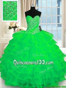 Gorgeous Ruffled Ball Gowns Ball Gown Prom Dress Green Sweetheart Organza Sleeveless Floor Length Lace Up