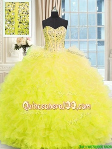 Modern Floor Length Lace Up Sweet 16 Quinceanera Dress Light Yellow and In forMilitary Ball and Sweet 16 and Quinceanera withBeading and Ruffles