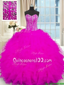 Trendy Sleeveless Lace Up Floor Length Beading and Ruffles Quinceanera Gown