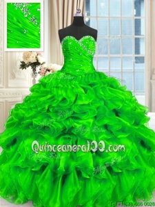 Ideal Spring Green Sleeveless Beading and Ruffles Floor Length 15 Quinceanera Dress