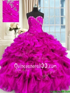 Modest High Low Fuchsia Sweet 16 Quinceanera Dress Sweetheart Sleeveless Lace Up