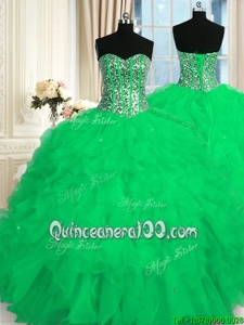 Sexy Sweetheart Sleeveless Organza Quinceanera Gown Beading and Ruffles Lace Up