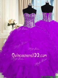 Lovely Sweetheart Sleeveless Lace Up Quinceanera Dresses Purple Organza