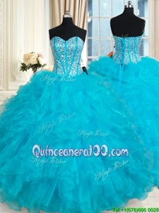 Best Selling Sweetheart Sleeveless Lace Up Sweet 16 Dress Aqua Blue Organza