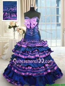 Most Popular Mermaid Multi-color Sleeveless Appliques and Ruffled Layers and Bowknot Lace Up 15th Birthday Dress