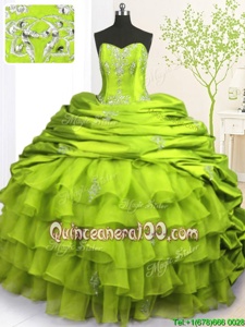 Pretty Pick Ups Ruffled With Train Ball Gowns Sleeveless Apple Green Quinceanera Dresses Brush Train Lace Up