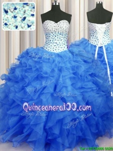 Fashion Organza Sweetheart Sleeveless Lace Up Beading and Ruffles Sweet 16 Quinceanera Dress inBlue