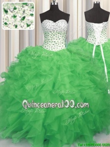 Nice Spring Green Sleeveless Beading and Ruffles Floor Length Quinceanera Gowns