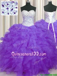 High End Ball Gowns Vestidos de Quinceanera Lavender Sweetheart Organza Sleeveless Floor Length Lace Up