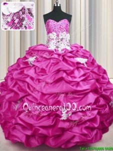 High Quality Sequins Pick Ups With Train Ball Gowns Sleeveless Fuchsia Quinceanera Gowns Sweep Train Lace Up