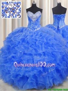 Colorful Floor Length Royal Blue 15th Birthday Dress Sweetheart Sleeveless Lace Up