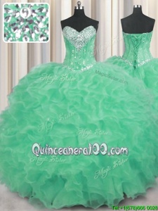 Latest Apple Green Sleeveless Organza Lace Up Quinceanera Gown forMilitary Ball and Sweet 16 and Quinceanera
