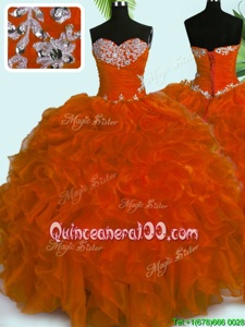 Fabulous Organza Sweetheart Sleeveless Lace Up Beading and Ruffles Sweet 16 Dresses inRust Red