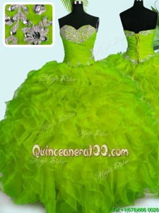 Exceptional Ball Gowns Quinceanera Gowns Yellow Green Sweetheart Organza Sleeveless Floor Length Lace Up