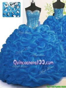 Beauteous Beading and Ruffles 15th Birthday Dress Royal Blue Lace Up Sleeveless With Brush Train