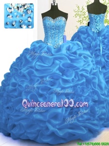 Fine With Train Blue Quinceanera Gown Sweetheart Sleeveless Brush Train Lace Up