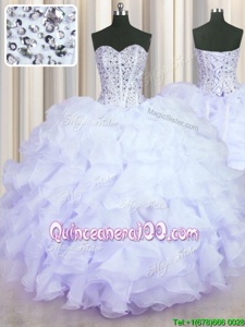 Ideal Lavender Sweet 16 Dress Military Ball and Sweet 16 and Quinceanera and For withBeading and Ruffles Sweetheart Sleeveless Lace Up